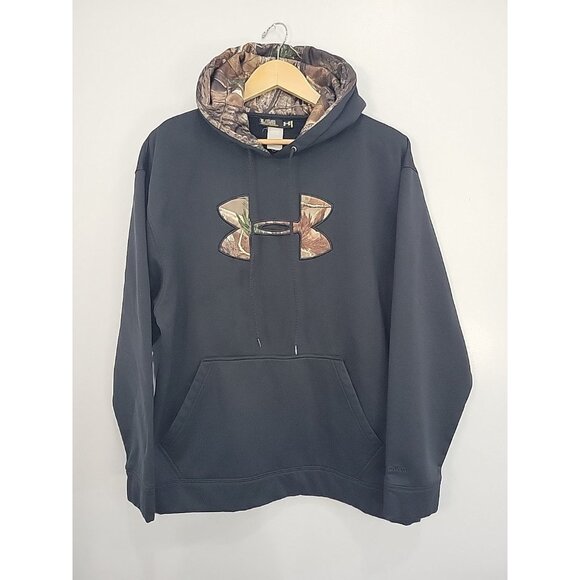 Under Armour Hoodie Men Large Black Pullover Sweatshirt Camo Hunting Storm XL - Picture 1 of 5